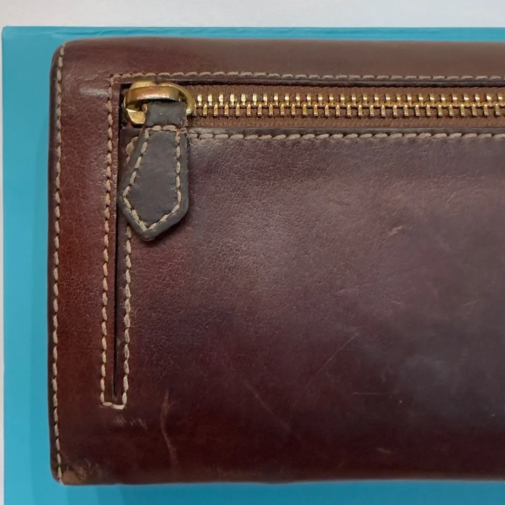 DOONEY & BOURKE ~ Dark Brown Long Leather Wallet with Fall Color Paisley Print